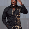 Abiade Men's African Print Button-Up (Black/Tan Black Tribal)