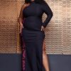 Elemi Women's African Print Stretch Color-Blocked Gown (Black Peach Tribal) - Image 2