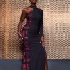 Elemi Women's African Print Stretch Color-Blocked Gown (Black Peach Tribal) - Image 3