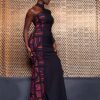Elemi Women's African Print Stretch Color-Blocked Gown (Black Peach Tribal)