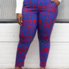 Talia Women's African Print Stretch Pants (Red Blue Adire)