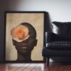 Black Flower Girl Art |  Afrocentric Wall Print, Vintage Style African American Painting